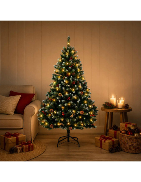 Albero di Natale Artificiale con Rami Pieghevoli 180 cm 300 LED