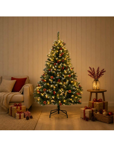 Albero di Natale Artificiale con Rami Pieghevoli 180 cm 300 LED