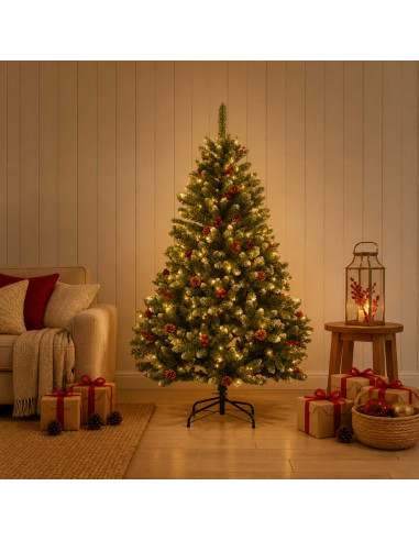 Albero di Natale Artificiale con Rami Pieghevoli 180 cm 300 LED