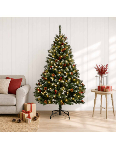 Albero di Natale Artificiale con Rami Pieghevoli 180 cm 300 LED