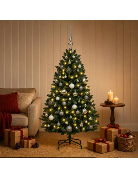 Albero di Natale artificiale verde scuro con palline 150 cm