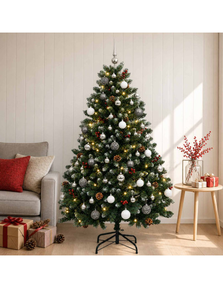 Albero di Natale artificiale verde con palline 180 cm 300 LED