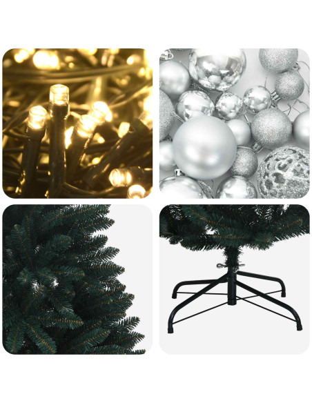Albero di Natale artificiale verde scuro con palline 180 cm