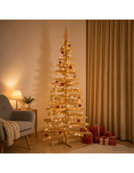 Albero di Natale in legno KOTKA 240 cm Legno Massello di Pino