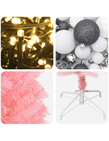 Albero di Natale Artificiale Slim con Palline 180 cm 300 LED