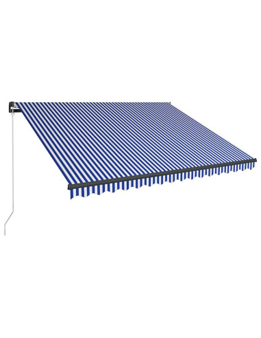 Tenda da Sole Retrattile Manuale e LED 400x300cm Blu e Bianco