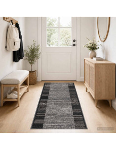 Tappeto Runner FLORNES Tessuto Grigio Righe 67 x 400 cm PP 7 mm