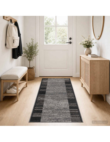 Tappeto Runner FLORNES Tessuto Grigio Righe 67 x 400 cm PP 7 mm
