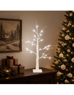 Albero di Natale in betulla con LED 2 pz Bianco 10 x 10 x 58 cm