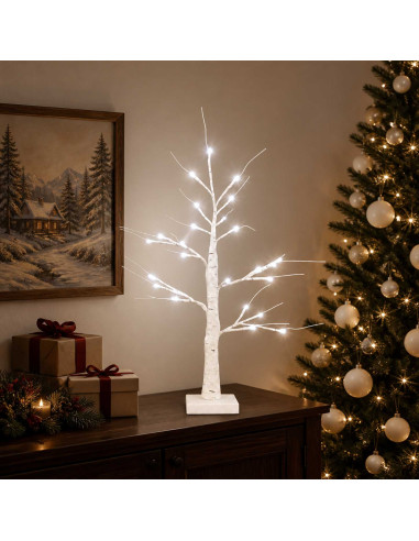Albero di Natale in betulla con LED 2 pz Bianco 10 x 10 x 58 cm