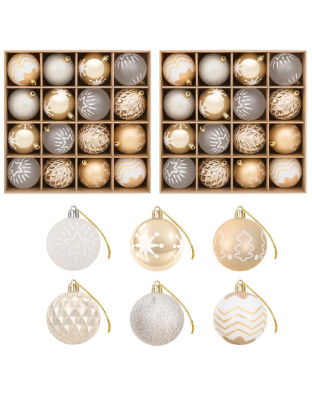 Set di Palline di Natale 32 pz Oro trasparente e bianco Ø 6 cm