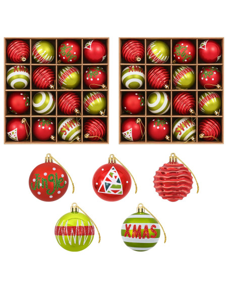 Set di Palline di Natale 32 pz Verde chiaro e rosso Ø 6 cm