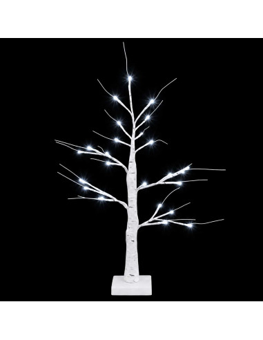 Albero di Natale in betulla con LED 2 pz Bianco 10 x 10 x 58 cm