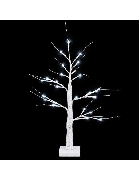 Albero di Natale in betulla con LED 2 pz Bianco 10 x 10 x 58 cm