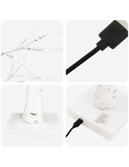 Albero di Natale in betulla con LED 2 pz Bianco 10 x 10 x 58 cm