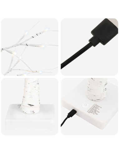 Albero di Natale in betulla con LED 2 pz Bianco 10 x 10 x 58 cm