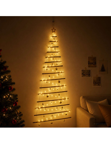Albero di Natale appeso con palle 210 cm 130 LED Bianco caldo