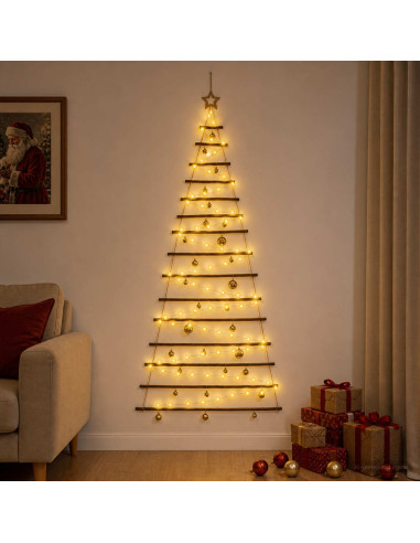 Albero di Natale appeso con palle 210 cm 130 LED Bianco caldo