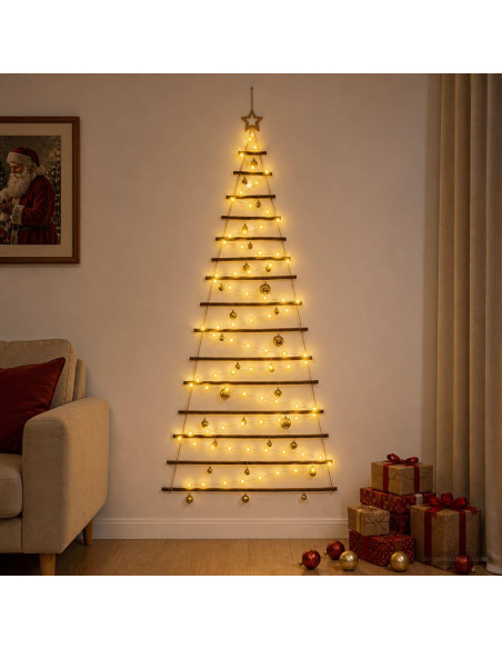 Albero di Natale appeso con palle 210 cm 130 LED Bianco caldo