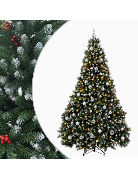 Albero di Natale artificiale verde con palline 240 cm 300 LED