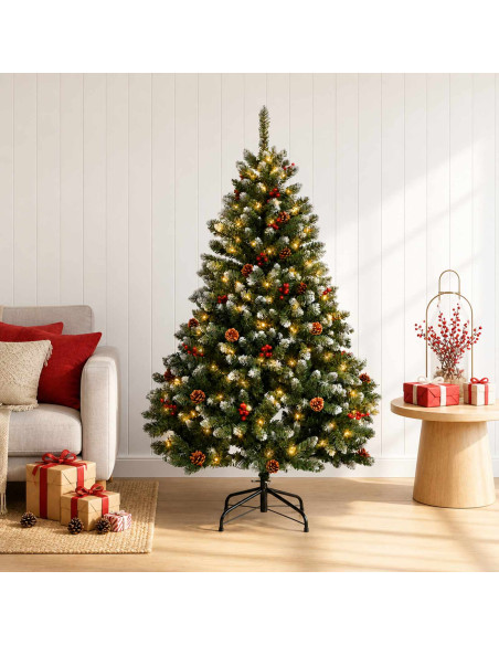 Albero di Natale Artificiale con Rami Pieghevoli 150 cm 150 LED