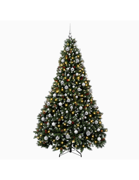 Albero di Natale artificiale verde con palline 240 cm 300 LED