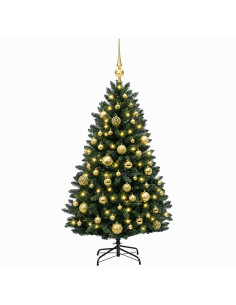 Albero di Natale artificiale verde scuro con palline 120 cm 2
