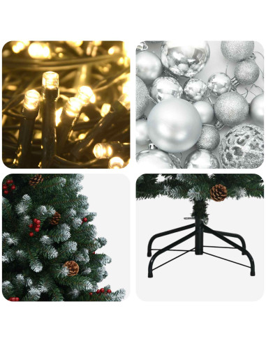 Albero di Natale artificiale verde con palline 180 cm 300 LED