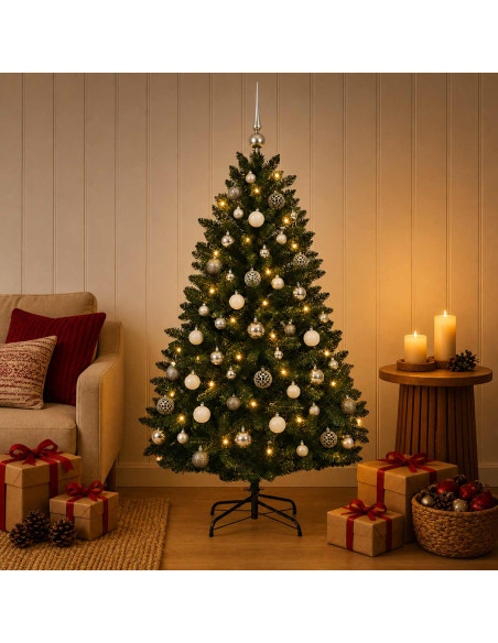 Albero di Natale artificiale verde scuro con palline 150 cm