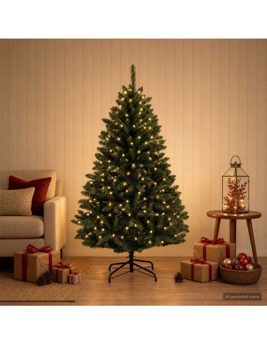 Albero di Natale Artificiale con Rami Pieghevoli 150 cm 150 LED
