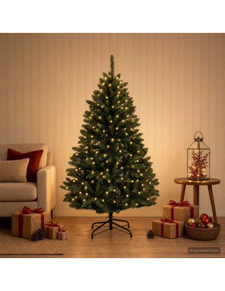 Albero di Natale Artificiale con Rami Pieghevoli 150 cm 150 LED