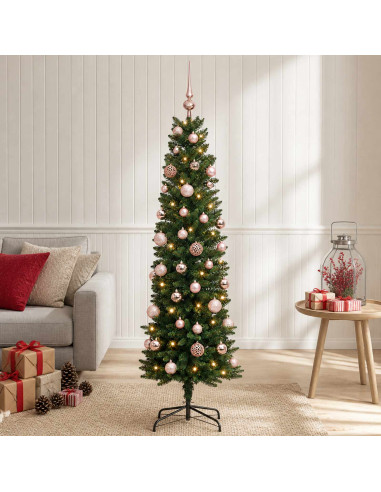 Albero di Natale Artificiale Slim con Palline 150 cm 150 LED