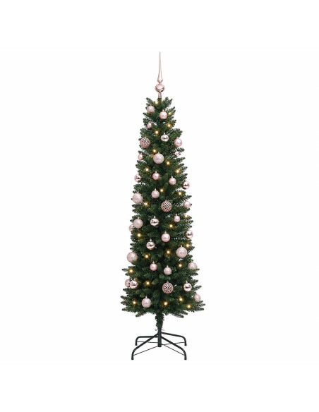 Albero di Natale Artificiale Slim con Palline 150 cm 150 LED
