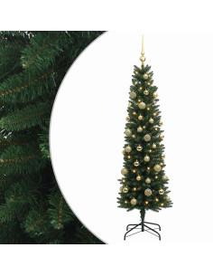 Albero di Natale Artificiale Slim con Palline 150 cm 150 LED 2