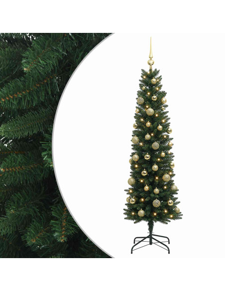 Albero di Natale Artificiale Slim con Palline 150 cm 150 LED