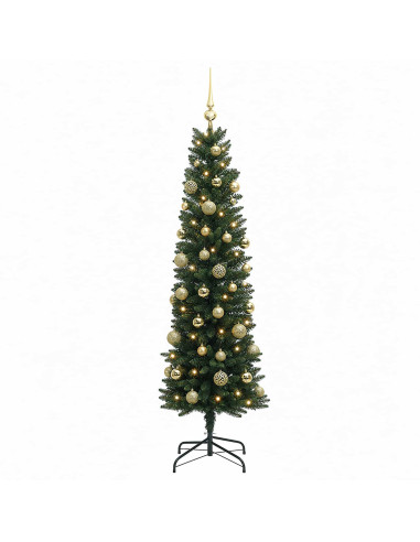 Albero di Natale Artificiale Slim con Palline 150 cm 150 LED