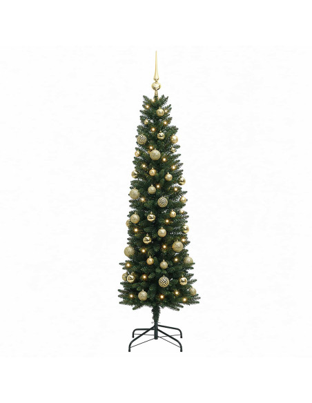 Albero di Natale Artificiale Slim con Palline 150 cm 150 LED