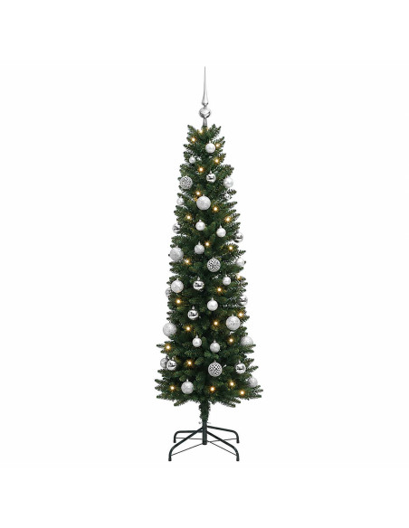 Albero di Natale Artificiale Slim con Palline 150 cm 150 LED
