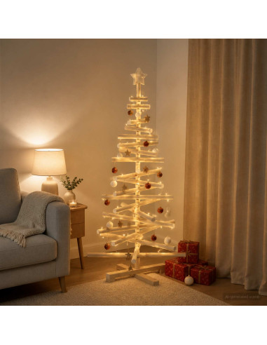 Albero di Natale in legno KOTKA 120 cm Legno Massello di Pino