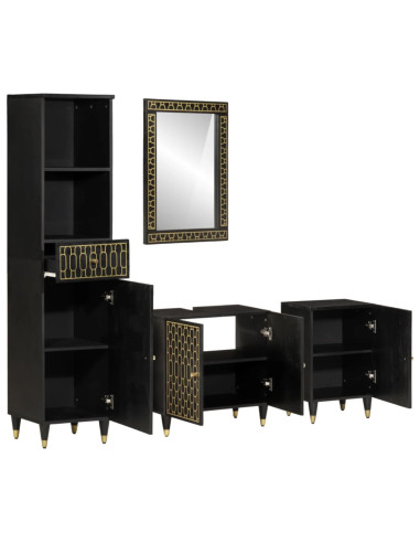 Set Mobili da Bagno 4 pz in Legno Massello di Mango