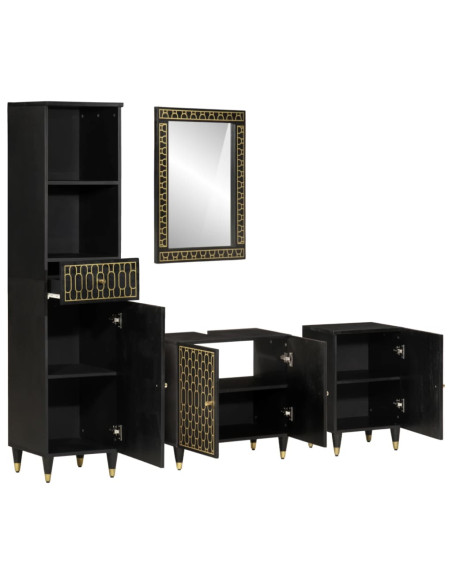 Set Mobili da Bagno 4 pz in Legno Massello di Mango