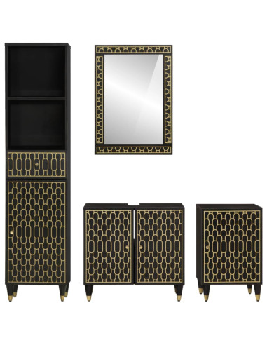 Set Mobili da Bagno 4 pz in Legno Massello di Mango