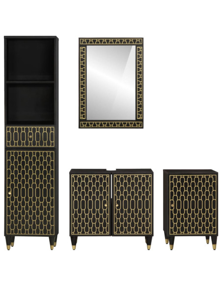 Set Mobili da Bagno 4 pz in Legno Massello di Mango