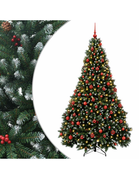 Albero di Natale artificiale verde con palline 210 cm 300 LED