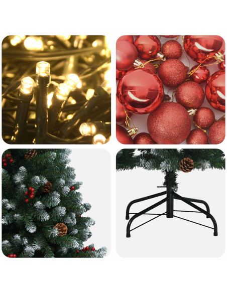 Albero di Natale artificiale verde con palline 210 cm 300 LED