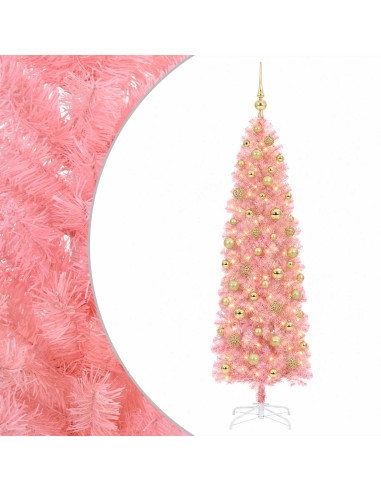Albero di Natale Artificiale Slim con Palline 180 cm 300 LED