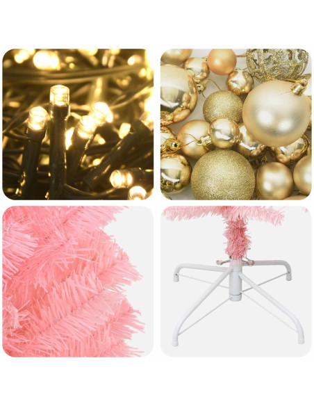 Albero di Natale Artificiale Slim con Palline 180 cm 300 LED