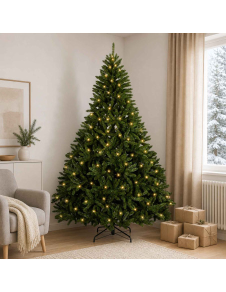 Albero di Natale Artificiale con Rami Pieghevoli 240 cm 600 LED