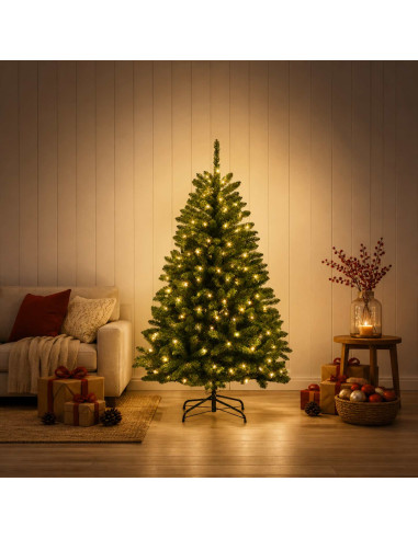 Albero di Natale Artificiale con Rami Pieghevoli 150 cm 150 LED