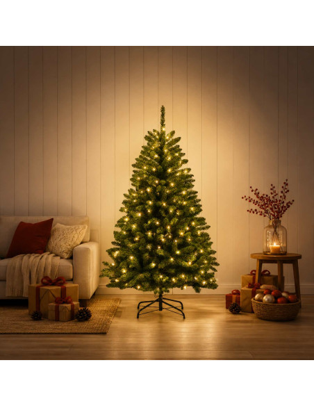 Albero di Natale Artificiale con Rami Pieghevoli 150 cm 150 LED